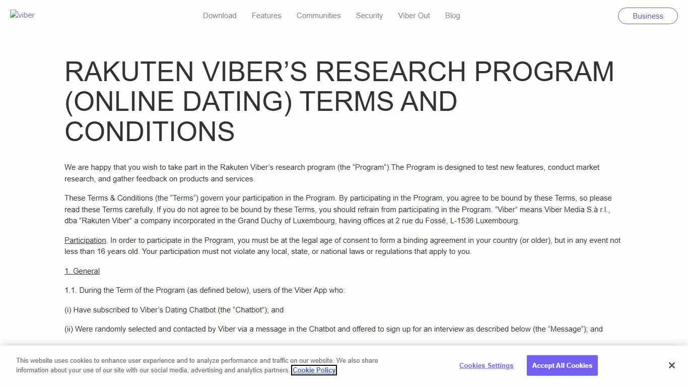 RAKUTEN VIBER’S RESEARCH PROGRAM (ONLINE DATING) TERMS AND CONDITIONS Viber